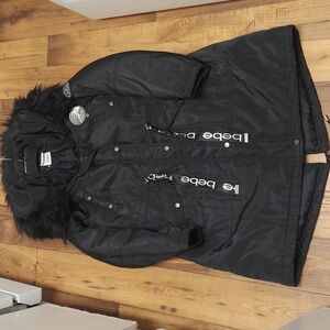 Bebe NWT Black Puffer Coat with Faux Fur Trim Hood